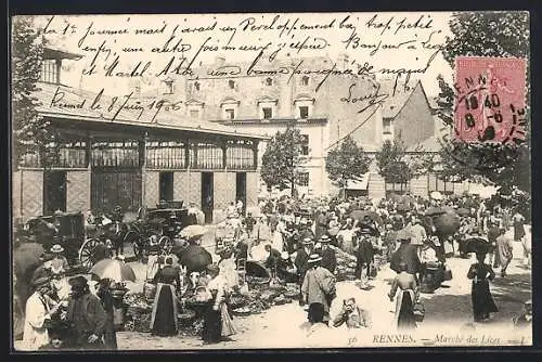 AK Rennes, marché des Lices avec foule et étals