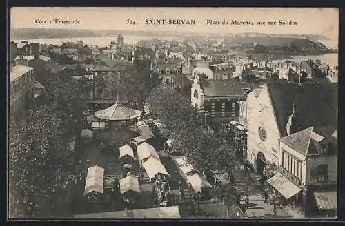 AK Saint-Servan, Place du Marché, vue sur Solidor et Côte d`Emeraude