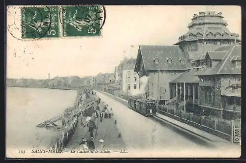 AK Saint-Malo, Le Casino et le Sillon, avec tramway et passants