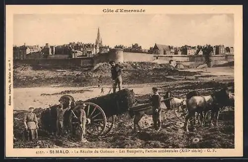 AK St-Malo, La Récolte du Goémon, Les Remparts, Parties occidentales, XIIIe siècle