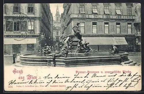 AK Wien, Donner-Brunnen und Evangelische Kirche um 1900