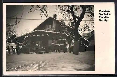 AK Haus /Steiermark, Ennsling, Gasthof und Pension Dornig im Schnee