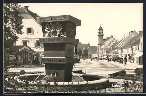 AK Leibnitz, Hauptplatz mit Denkmal