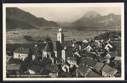 AK Liezen, Ansicht mit der Kirche und Grimming