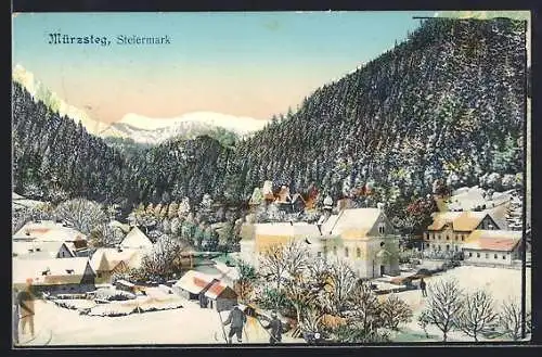 AK Mürzsteg /Steiermark, Ortschaft im Winter