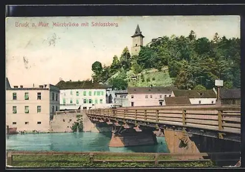 AK Bruck a. Mur, Mürzbrücke mit Schlossberg