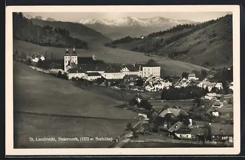 AK St. Lambrecht /Obersteiermark, Ortspartie mit Kirche