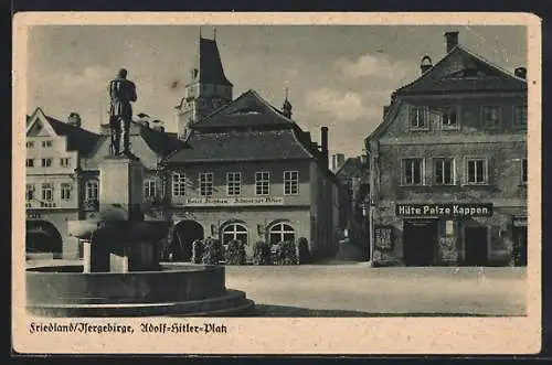 AK Friedland / Frydlant, Platz mit Hotel schwarzer Adler