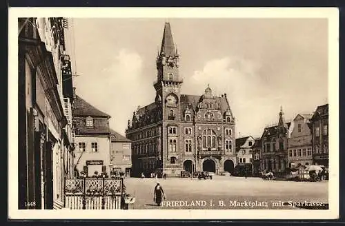 AK Friedland i. B., Marktplatz mit Sparkasse