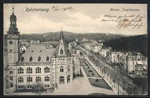 AK Reichenberg / Liberec, Blick auf die Kaiser-Josef-Strasse