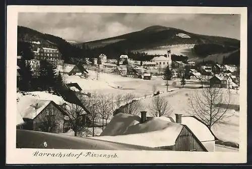 AK Harrachsdorf im Riesengebirge, Ortspartie im Schnee