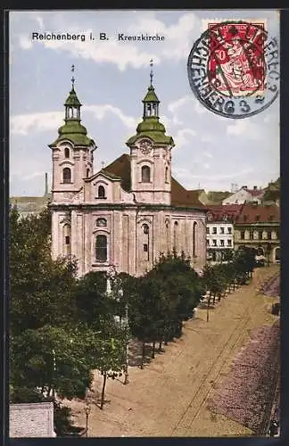 AK Reichenberg / Liberec, Motiv der Kreuzkirche