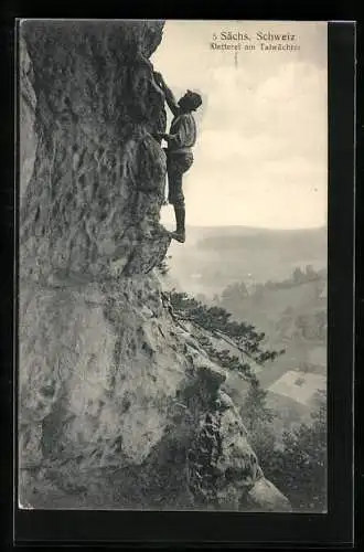 AK Bergsteiger erklettert den Talwächter, Sächs. Schweiz