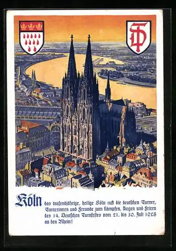 AK Köln, 14. Deutsches Turnfest 1928, Dom im Stadtbild