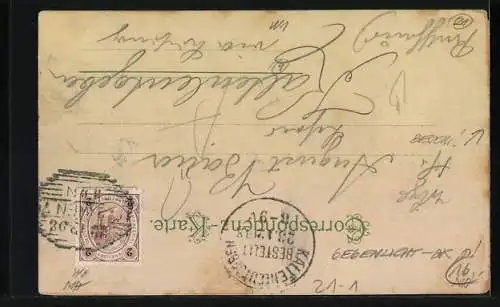 Lithographie Wien, Opernhaus mit Strasse und Strassenbahn