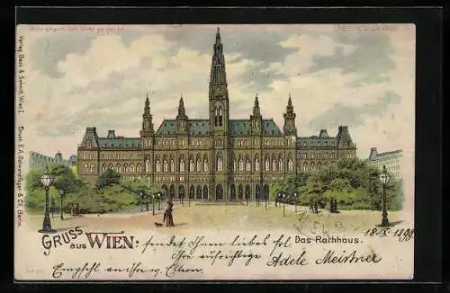 Lithographie Wien, Das Rathaus, Halt gegen das Licht