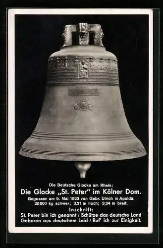 AK Köln, Glocke St. Peter des Kölner Doms