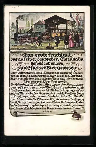 AK Nürnberg, Brauerei-Werbung Ledererbräu AG mit Eisenbahn