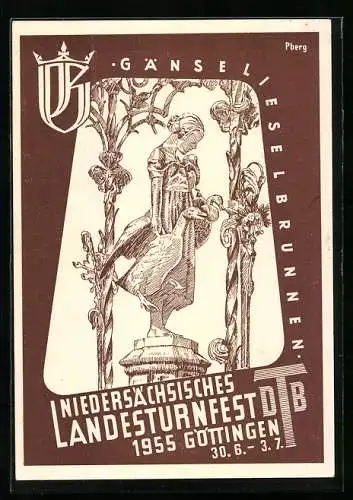 Künstler-AK Göttingen, Niedersächsisches Landesturnfest 1955, Gänselieselbrunnen