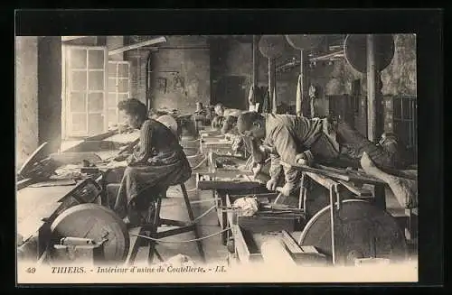 AK Thiers, Intèrieur d`Usine de Coutellerie, Besteck-Handwerk