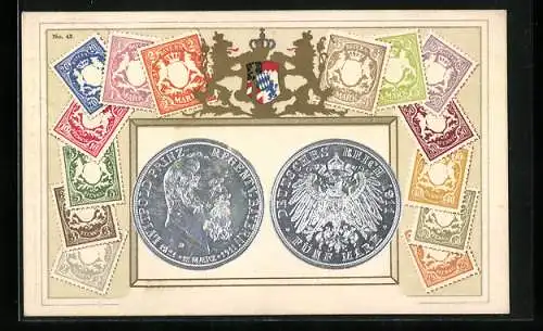 AK Prinzregent Luitpold v. Bayern, 5 Reichsmark, Geld, Briefmarken, Wappen