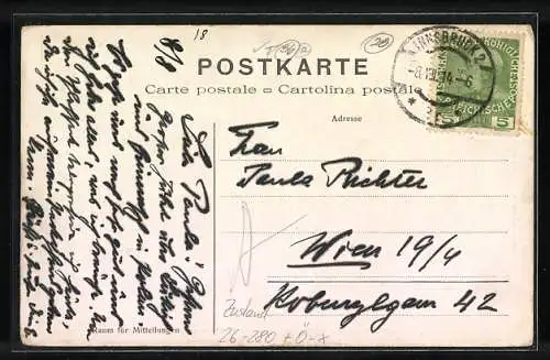 Künstler-AK F.A.C.M. Reisch: Innsbruck, Gasthof Grauer Bär in der Universitätsstrasse mit Kutsche