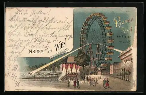 Lithographie Wien, Riesenrad im Wiener Prater