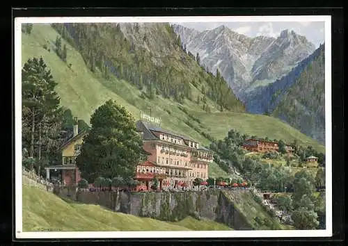 Künstler-AK Hindelang-Bad Oberdorf, Blick auf das Hotel-Kurhaus Luitpold Bad