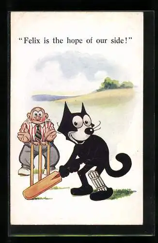 Künstler-AK Felix the Cat beim Cricket-Spielen