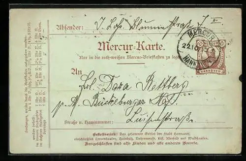 AK Hannover, 1895, Private Stadtpost Mercur