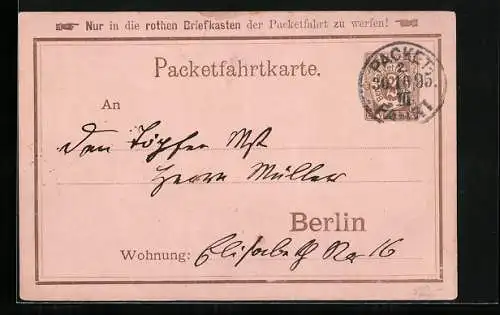 AK Berlin, 1895, Private Stadtpost Berliner Packetfahrt