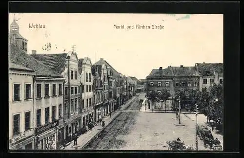 AK Wehlau, Markt und Kirchen-Strasse