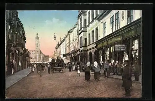 AK Prossnitz, Franz-Josefs-Platz mit Geschäft E. Braunsteiner