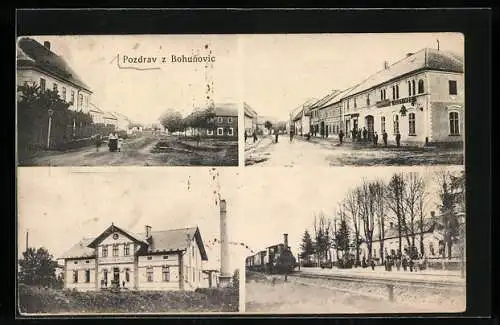 AK Bohunovice, Gasthaus und Bahnhof