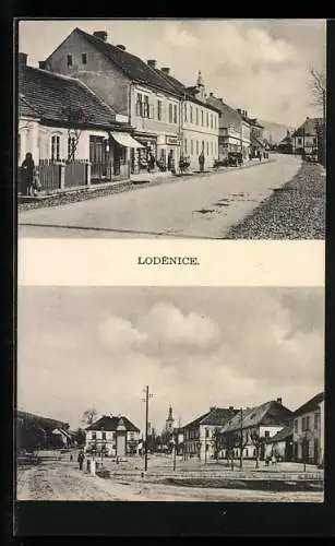 AK Lodenice, Strassenpartie, Platzpartie mit Blick zur Kirche