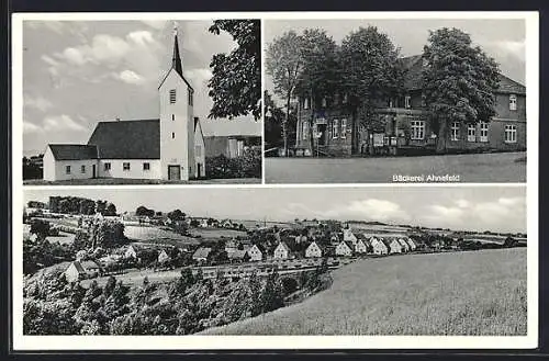 AK Bonneberg bei Vlotho /Weser, Kirche und Bäckerei Ahnefeld