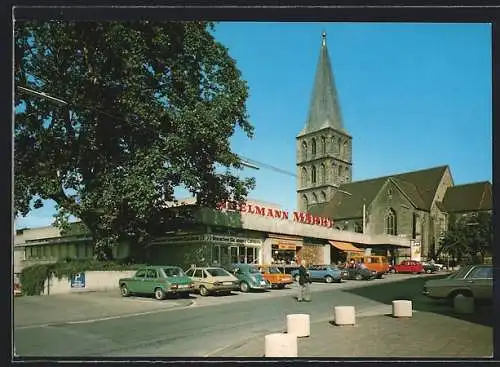 AK Hamm / Westfalen, Blick auf die Pauluskirche mit Tengelmann Markt