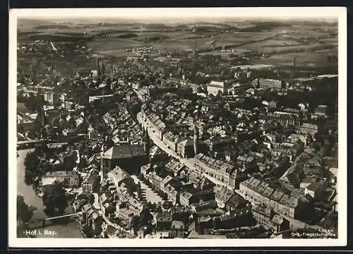 AK Hof i. Bay., Fliegeraufnahme der Stadt, Teilansicht