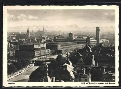 AK München, Blick auf Deutsches Museum und Gebirge