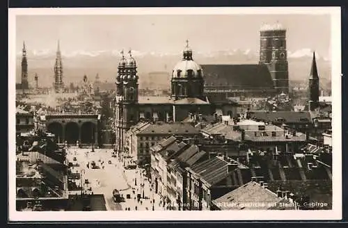 AK München, Blick v. d. Ludwigskirche auf Stadt u. Gebirge