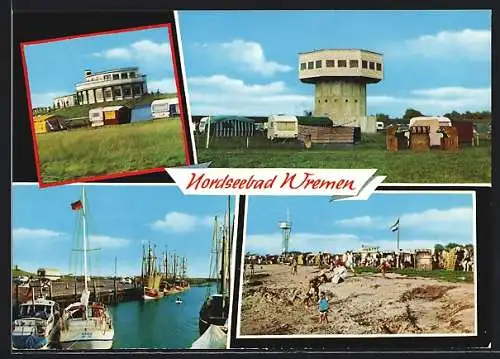 AK Wremen /Nordsee, Campingplatz am Leuchtturm, Hafen, Strand