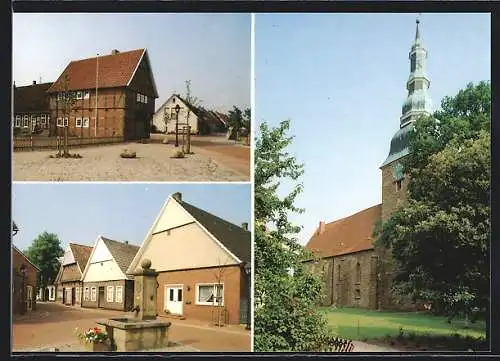 AK Gehrde, Ortspartie, Brunnen an der Strasse, Kirche