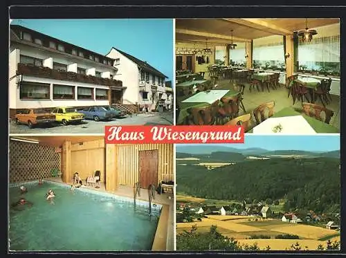 AK Hallenberg-Braunshausen, Hotel Haus Wiesengrund Familie Knecht, Innenansichten Gastraum und Schwimmbad