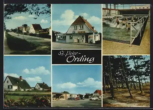 AK Sankt Peter-Ording, Strassenpartie, Edeka-Markt, Schwimmbad und Ortspartie