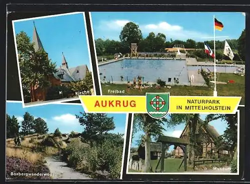 AK Aukrug / Innien, Freibad, Museum, Boxbergwanderweg, Wappen