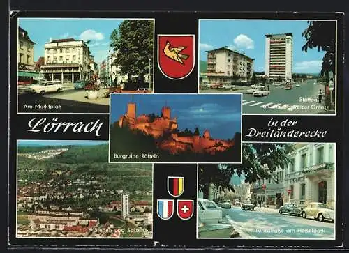 AK Lörrach, Turmstrasse am Hebelpark, Stetten: An der Schweizer Grenze, Wappen