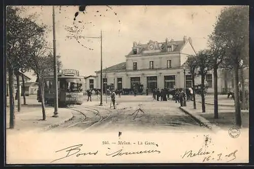 AK Melun, La Gare, Strassenbahn