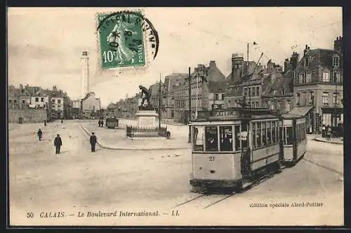 AK Calais, Le Boulevard International, Strassenbahn