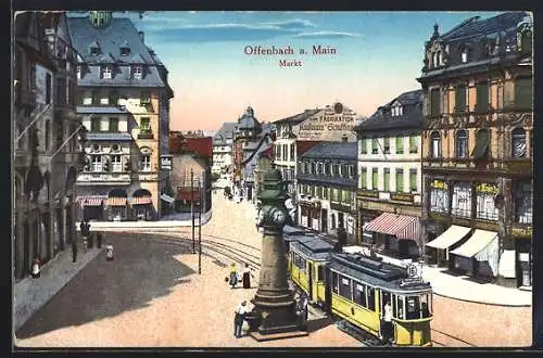 AK Offenbach / Main, Markt mit Strassenbahn