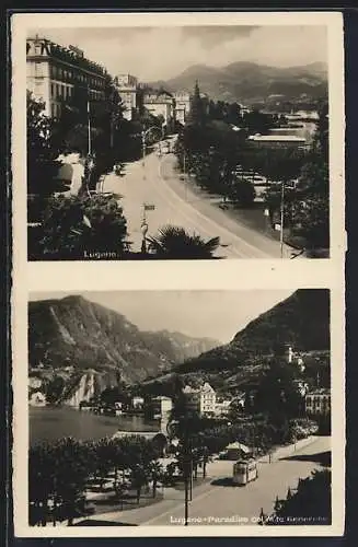 AK Lugano-Paradiso, col Mte. Generoso, Strassenbahn